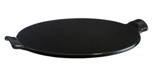 emile henry made in france flame top pizza stone, black. perfect for pizzas or breads. in the oven, on top of the bbq. safe up to 750 degrees f. 100% natural clay, glazed surface. easy to clean.