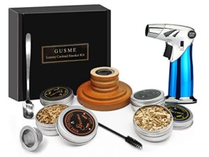 cocktail smoker kit with torch for infuse cocktail whiskey,wine, bbq,flavor drink smoker include oak, cherry, apple and pecan wood chips,whiskey smoker gifts for men（no butane）