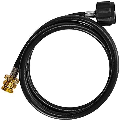 Flame King YSN-QCC-1LB 4-Feet Adapter Hose Converter Replacement for QCC1/Type1 Connects 1LB Bulk Portable Appliance to 20lb Propane Tank, Black