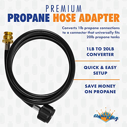 Flame King YSN-QCC-1LB 4-Feet Adapter Hose Converter Replacement for QCC1/Type1 Connects 1LB Bulk Portable Appliance to 20lb Propane Tank, Black
