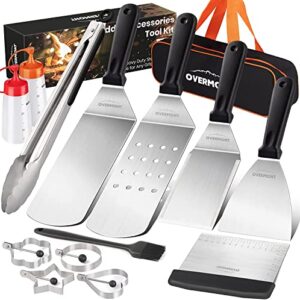 overmont griddle accessories tool kit 13-piece professional grill spatula & scraper set flipper stainless steel for flat top grill hibachi bbq camping cooking dishwasher safe