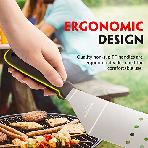 Overmont Griddle Accessories Tool Kit 13-Piece Professional Grill Spatula & Scraper Set Flipper Stainless Steel for Flat Top Grill Hibachi BBQ Camping Cooking Dishwasher Safe
