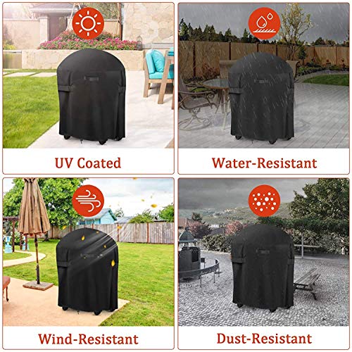 30-inch Round Smoker Cover, BBQ Grill Cover Kamado Cover Barrel Cover Fit for Smoker Grills Charcoal Grills Kamado Grills Gas Grills Vertical Fire Pit Barrel, UV Dust Water Resistant, Black