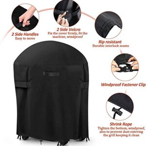 30-inch Round Smoker Cover, BBQ Grill Cover Kamado Cover Barrel Cover Fit for Smoker Grills Charcoal Grills Kamado Grills Gas Grills Vertical Fire Pit Barrel, UV Dust Water Resistant, Black