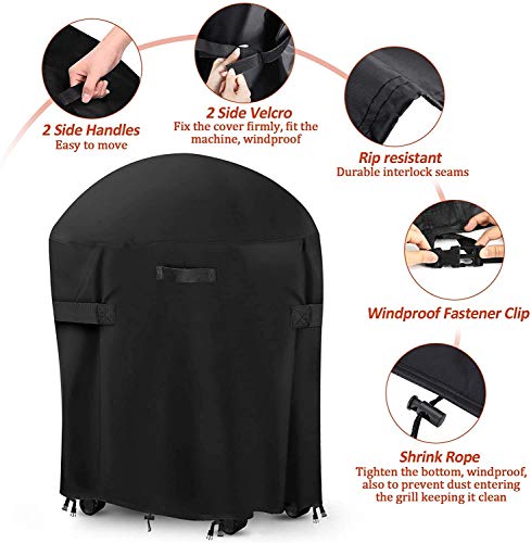 30-inch Round Smoker Cover, BBQ Grill Cover Kamado Cover Barrel Cover Fit for Smoker Grills Charcoal Grills Kamado Grills Gas Grills Vertical Fire Pit Barrel, UV Dust Water Resistant, Black