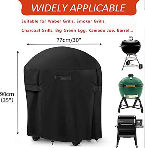 30-inch Round Smoker Cover, BBQ Grill Cover Kamado Cover Barrel Cover Fit for Smoker Grills Charcoal Grills Kamado Grills Gas Grills Vertical Fire Pit Barrel, UV Dust Water Resistant, Black