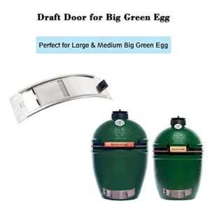 Green Egg Replacement Parts Stainless Draft Door Fits for Medium & Large Big Green Egg Grill Kamado Accessories with Punched MESH Panel Easily Adjusted Egg Bottom Vent Replacement