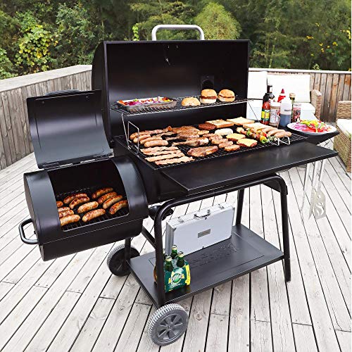 Royal Gourmet CC2036F Charcoal Grill with Offset Smoker Burch BBQ Barrel Grill and Smoker Combo, 1200 Square Inches for Large Event Gathering Patio and Backyard Cooking, Black