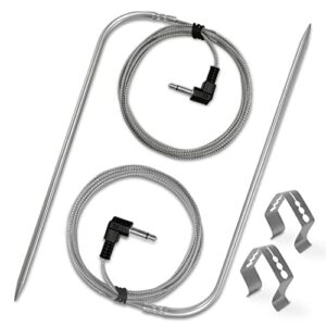 replacement for pit boss meat probe parts, compatible with pit boss pellet grills and pellet smokers, 3.5 mm plug, 2 pack grill temperature probe comes with grill clip holder 2 pack