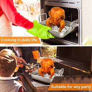 HaSteeL Beer Can Chicken Holder 3Pcs, Includes Stainless Steel Vertical Chicken Roaster Stand Rack, Heavy Duty Roasting Drip Pan & Silicone Oil Brush, Great for Smoker Grill Oven BBQ, Dishwasher Safe