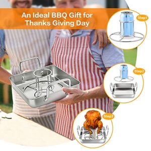 HaSteeL Beer Can Chicken Holder 3Pcs, Includes Stainless Steel Vertical Chicken Roaster Stand Rack, Heavy Duty Roasting Drip Pan & Silicone Oil Brush, Great for Smoker Grill Oven BBQ, Dishwasher Safe