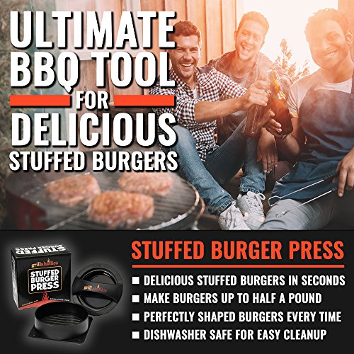 Grillaholics Stuffed Burger Press and Recipe eBook - Extended Warranty - Hamburger Patty Maker for Grilling - BBQ Grill Accessories