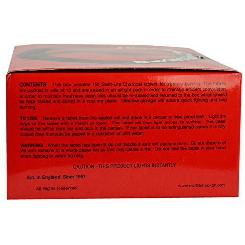 Swift Lite Charcoal Box 10 rolls of 10 x 40mm charcoal tablets
