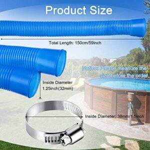 2 Pcs 1.25 Inches Diameter 59 Inches Long Pool Pump Replacement Hose with 4 Pcs Metal Clamps Swimming Pool Filter Hose for Above Ground Pools Compatible with Filter Pumps 330 GPH 530 GPH 1000 GPH