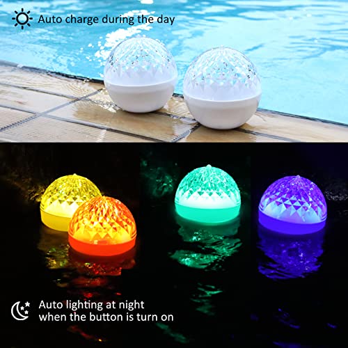 Floating Pool Lights, Solar Pool Lights That Float, Light up Led Pool Balls lights with 3 Modes of Changing Colors, Hangable Pool Glow Balls for Swimming Pool, Pond, Waterproof Pool Accessories-2pcs