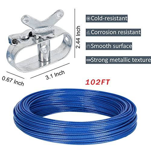 Pool Cover Winch and Cable, 102ft Winterize Pool Closing Kit Pool Cable and Winch, Heavy-Duty Pool Cover Wire and Winch, Pool Cover Cable & Ratchet Kit for Above Ground Swimming Pool Winter Cover-Blue