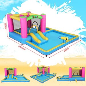 JOYMOR Inflatable Water Slide Park for Backyard, Bounce House w/Blower, 2 Water Guns, Splash Pool, Water Slide Bouncer Castle Outdoor Playhouse for Little Kids