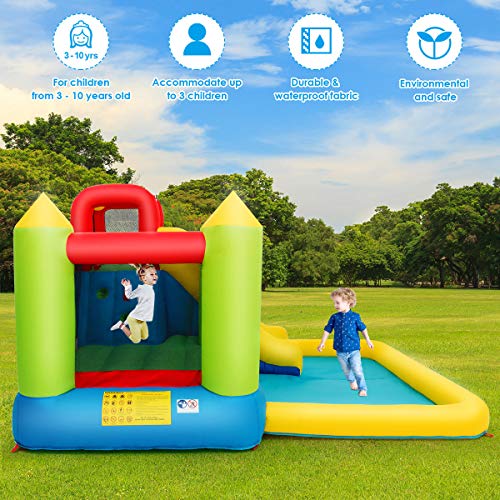 Costzon Inflatable Water Slide, Water Bounce House Combo for Kids Outdoor Fun with Large Jumping Area, 480w Blower, Climbing, Splash Pool, Waterslides Park Inflatable for Kids Backyard Party Gifts