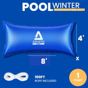 Aquatix Pro Pool Pillows for Above Ground Pools, 4 x 8 ft Closing Winter Kit with 100ft Rope, Super Thick 0.4mm PVC Swimming Pool Cover Air Pillow, Cold-Resistant Winterizing Ice Equalizer