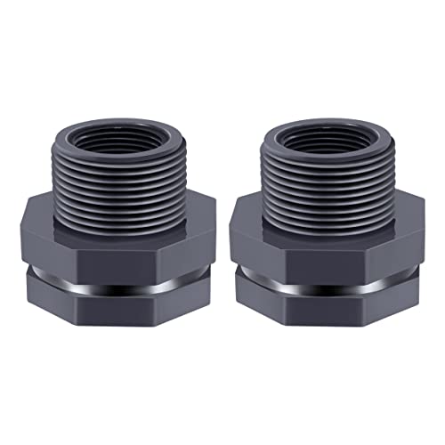 Seamaka 2 PCS 3/4 Inch Female PVC Bulkhead Fitting with Thick Silicon Seal Gasket for Water Tanks, Aquariums, Tubs, Pools O-H-007