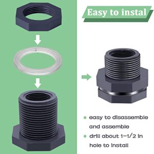 Seamaka 2 PCS 3/4 Inch Female PVC Bulkhead Fitting with Thick Silicon Seal Gasket for Water Tanks, Aquariums, Tubs, Pools O-H-007