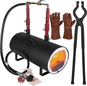 yoursme propane gas forge, double burner blacksmithing forge large capacity forge, oval propane burner forge with 16.85¡®¡¯ v-bit tongs & leather welding gloves for farrier, knife and tool making