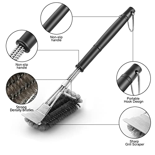 Grill Brush and Scraper BBQ Brush for Grill, Safe & Efficient Wire Grill Cleaning Brush, Stainless Steel Grill Accessories for Gas/Porcelain/Charbroil Grates