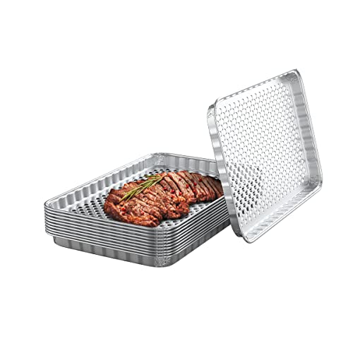 Grilling Corner 10-Pack Disposable Grill Pans for Outdoor Grill/BBQ Broiler Pans/Grilling Trays/Grill Drip Pan/Tray Liner,Prevents Food from Falling into The Grill or Sticking to The Grate