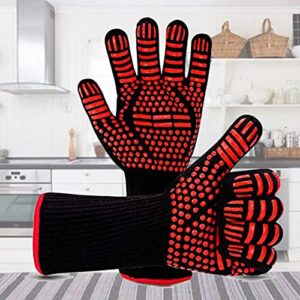 hogarest heat resistant bbq gloves, non-slip silicone oven mitts for cooking, grill, frying, baking, barbecue, fireproof and cut-resistant, 1 pair, orange red