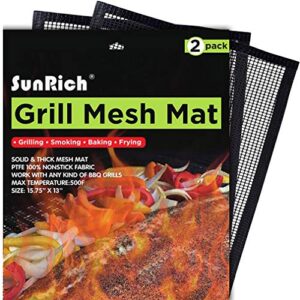 bbq grill mesh mat barbecue cooking mat non-stick set(2) for outdoor grilling teflon grill mesh sheet liner heavy duty easy to clean for smoker,gas,charcoal,electric grill,oven by sunrich