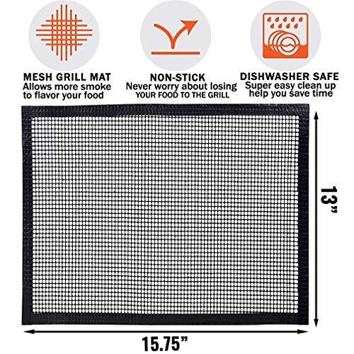 BBQ Grill Mesh Mat Barbecue Cooking Mat Non-Stick Set(2) for Outdoor Grilling Teflon Grill Mesh Sheet Liner Heavy Duty Easy to Clean for Smoker,Gas,Charcoal,Electric Grill,Oven by SUNRICH
