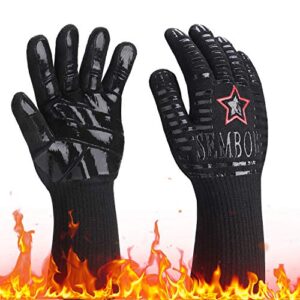 932℉ extreme heat resistant gloves, silicone oven mitts for kitchen - high heat bbq gloves for grilling, large oven gloves for men, long grill gloves for cooking, grilling mitts (black, normal)