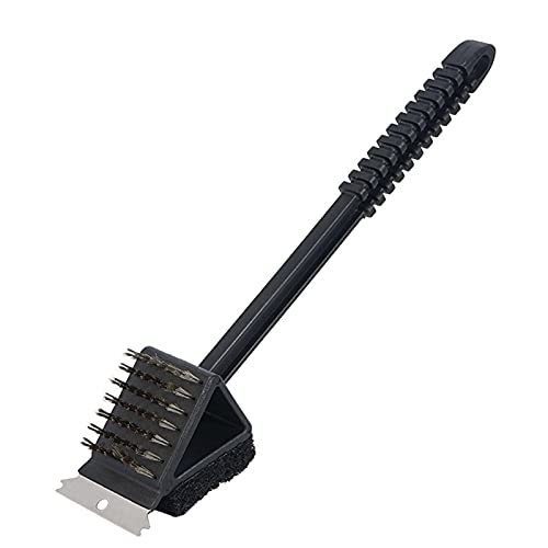 GEZICHTA 3 in 1 Barbecue Grill Brush and Scraper Long Handle Stainless Steel Bristles for Gas Infrared Charcoal Porcelain Grills(Black)