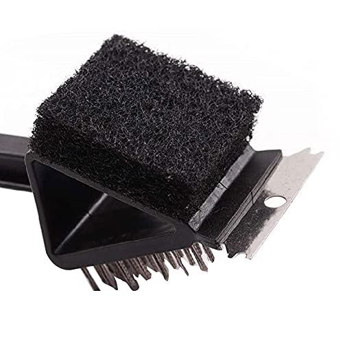 GEZICHTA 3 in 1 Barbecue Grill Brush and Scraper Long Handle Stainless Steel Bristles for Gas Infrared Charcoal Porcelain Grills(Black)
