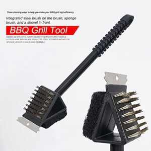 GEZICHTA 3 in 1 Barbecue Grill Brush and Scraper Long Handle Stainless Steel Bristles for Gas Infrared Charcoal Porcelain Grills(Black)