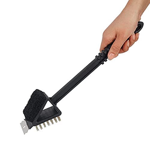 GEZICHTA 3 in 1 Barbecue Grill Brush and Scraper Long Handle Stainless Steel Bristles for Gas Infrared Charcoal Porcelain Grills(Black)