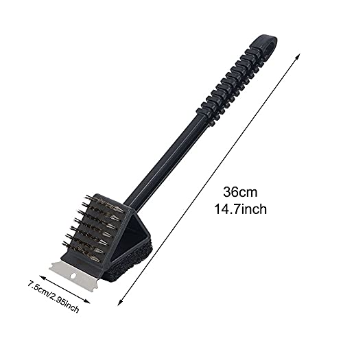 GEZICHTA 3 in 1 Barbecue Grill Brush and Scraper Long Handle Stainless Steel Bristles for Gas Infrared Charcoal Porcelain Grills(Black)