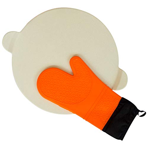 Baking Pizza Stone with handles for Grill, Oven & BBQ15” Durable, Certified Safe, for Ovens & Grills. Bonus Silicone Mitt.