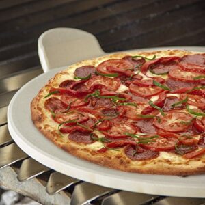 Baking Pizza Stone with handles for Grill, Oven & BBQ15” Durable, Certified Safe, for Ovens & Grills. Bonus Silicone Mitt.
