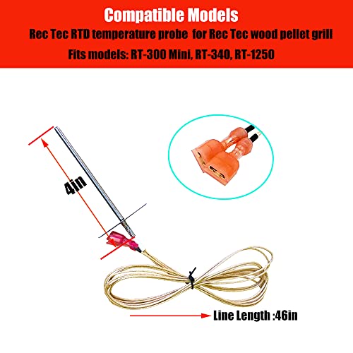 DONSIQIZZ 4" RTD Temperature Probe Replacement for Rec Tec Wood Pellet Grills, Small RTD Thermometer Probe for Recteq Grills, Replacement Probe Part Number: RT-SMRTD