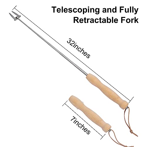 Frenar Marshmallow Roasting Sticks Wooden Handle 32 Inch Telescoping Hot Dog Forks&Smores Stainless Steel Skewers for Campfire Fire Pit Sausage BBQ, 4PCS