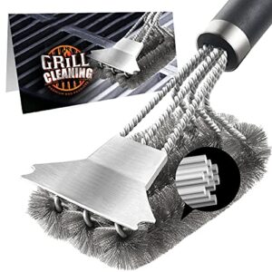 bbq grill cleaning brush & scraper - safe stainless steel barbecue clean wire brush, best rated kitchen perfection long handle cleaner for charcoal, porcelain, gas grilling grates 1 pcs