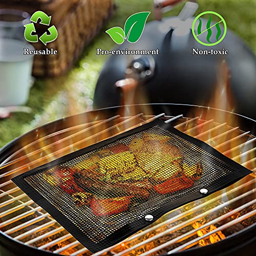 Homeflowz Mesh Grill Bags and Skewers - Extra Large 40x30cm + Medium BBQ Bags for Grill - Heat Resistant Non-Stick Reusable Grilling Bags - Easy to Clean - Use On All Outdoor Grills - Durable Design