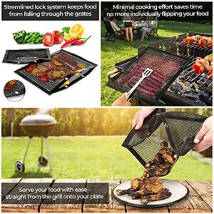 Homeflowz Mesh Grill Bags and Skewers - Extra Large 40x30cm + Medium BBQ Bags for Grill - Heat Resistant Non-Stick Reusable Grilling Bags - Easy to Clean - Use On All Outdoor Grills - Durable Design