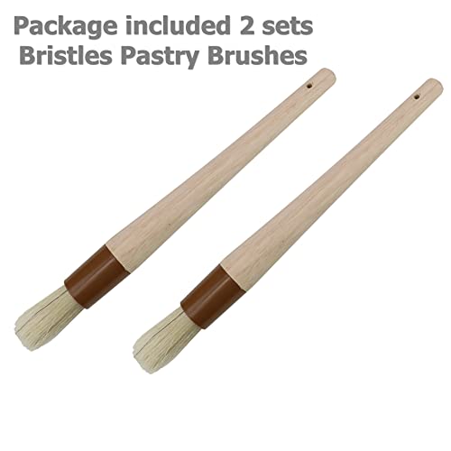 EIKS 2 Sets Natural Bristles Pastry Brushes with Wooden Handle for Basting Spreading Butter Oil Barbecue Baking Kitchen Cooking