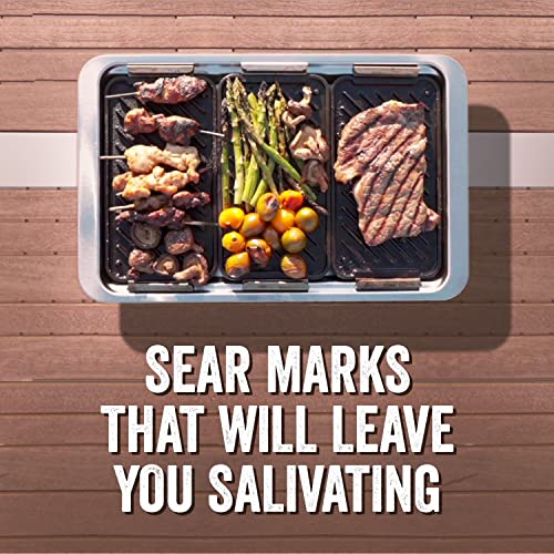 Yukon Glory SEAR 'N SERVE Cast Iron Grill Pan Set Includes - 3 Cast Iron Grilling Baskets a Serving Tray & Clip-On Handle - Cast Iron grill pans for stove tops or Outdoor Grills Leave Pro Sear Marks