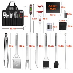 EIGNO Grilling Accessories BBQ Grill Tools Set, 27Pcs Stainless Steel Barbecue Grill Tools Kit with Meat Thermometer and Injector, Perfect BBQ Tools for All Your Grilling Needs