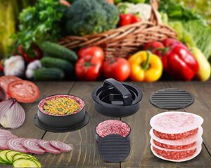 hamburger press patty maker, slider maker set, 3 in 1 hamburger patty mold, essential tool to make hamburgers in different sizes as well as stuff burgers. fun for bbq, camping, great gift(black)
