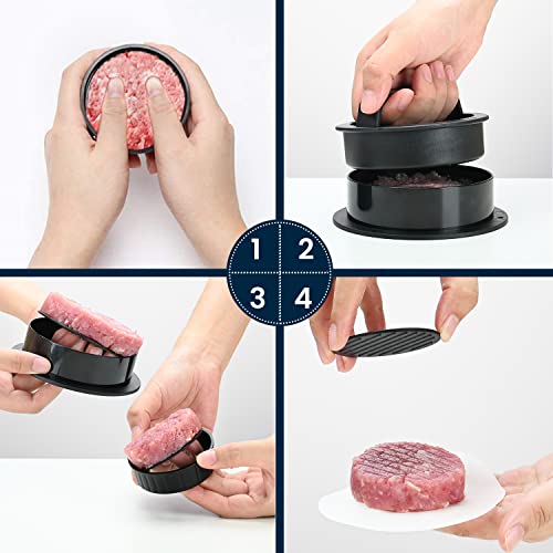 Hamburger Press Patty Maker, Slider Maker Set, 3 In 1 Hamburger Patty Mold, Essential Tool To Make Hamburgers In Different sizes As Well As Stuff Burgers. Fun For BBQ, Camping, Great Gift(Black)