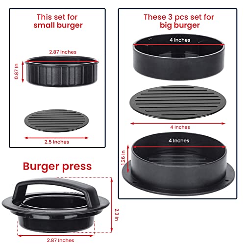 Hamburger Press Patty Maker, Slider Maker Set, 3 In 1 Hamburger Patty Mold, Essential Tool To Make Hamburgers In Different sizes As Well As Stuff Burgers. Fun For BBQ, Camping, Great Gift(Black)